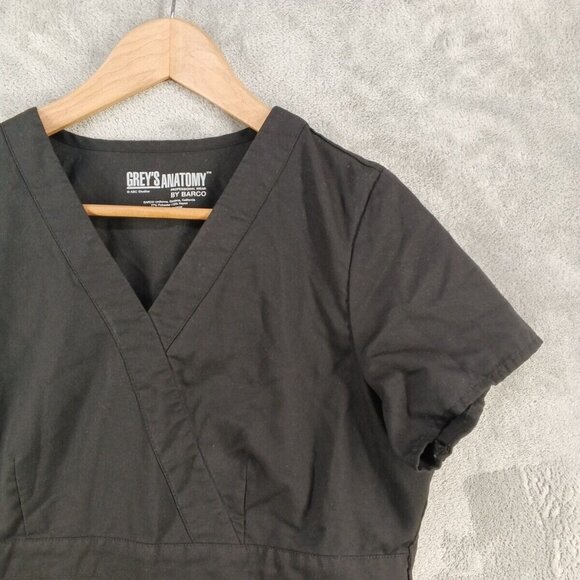 GREY's ANATOMY by BARCO Scrubs Uniform Top Size LARGE(12-14) Black Woven Rayon - Picture 4 of 11